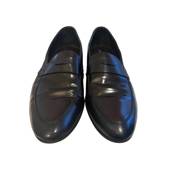 KG Kurt Geiger Floyd Mens Black Leather Penny Loafers Size 43 EU Made in Romania